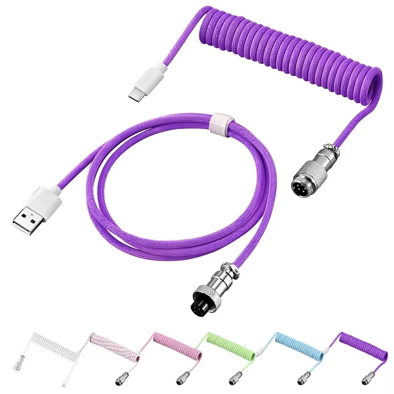 Protable Mechanical Keyboard Coiled Cable USB Type C Aviator Connector Spring Cord For Mechanical Keyboard Data Charging Cable