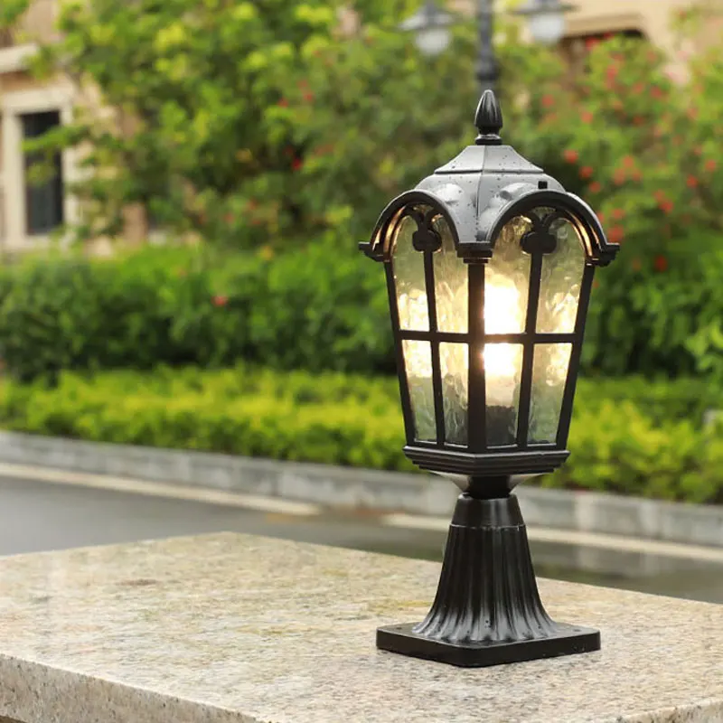 Retro Black E27 Pillar Light Outdoor Waterproof Luxury Garden Landscape Lighting Fence Decorat Fixtures Villa Driveway Post Lamp