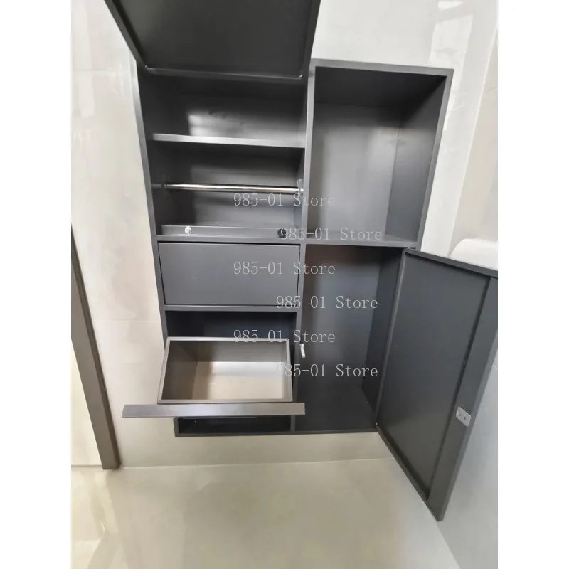Thickened 304 Stainless Steel Toilet Niche Bathroom Storage Cabinet with Built-in Trash Bin Waterproof Wall Mounted Organizer