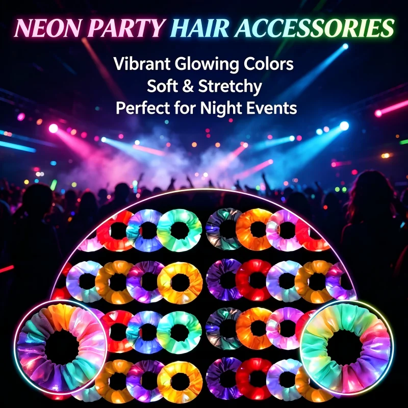 12-48Pcs LED Hair Scrunchie Light Up Hair Scrunchy for Women Satin Elastic Hairband Christmas Glow in the Dark Party Supplies view 4