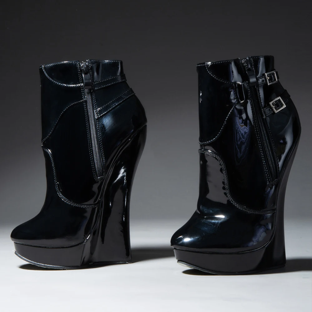 

High Heel Boots Women 7 inch Extreme High Heel Platform Sexy Fetish Wedge Heeled Buckle Straps Ankle Boots Size 36-46