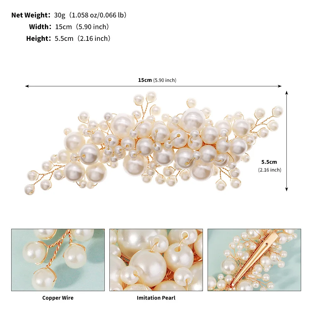 Mode Weiße Perlen Haarnadeln Seite Clip Licht Luxus Haarspangen für Braut Hochzeit Haar Schmuck Frauen Mädchen Hochsteckfrisur Kopfschmuck – Detail 4