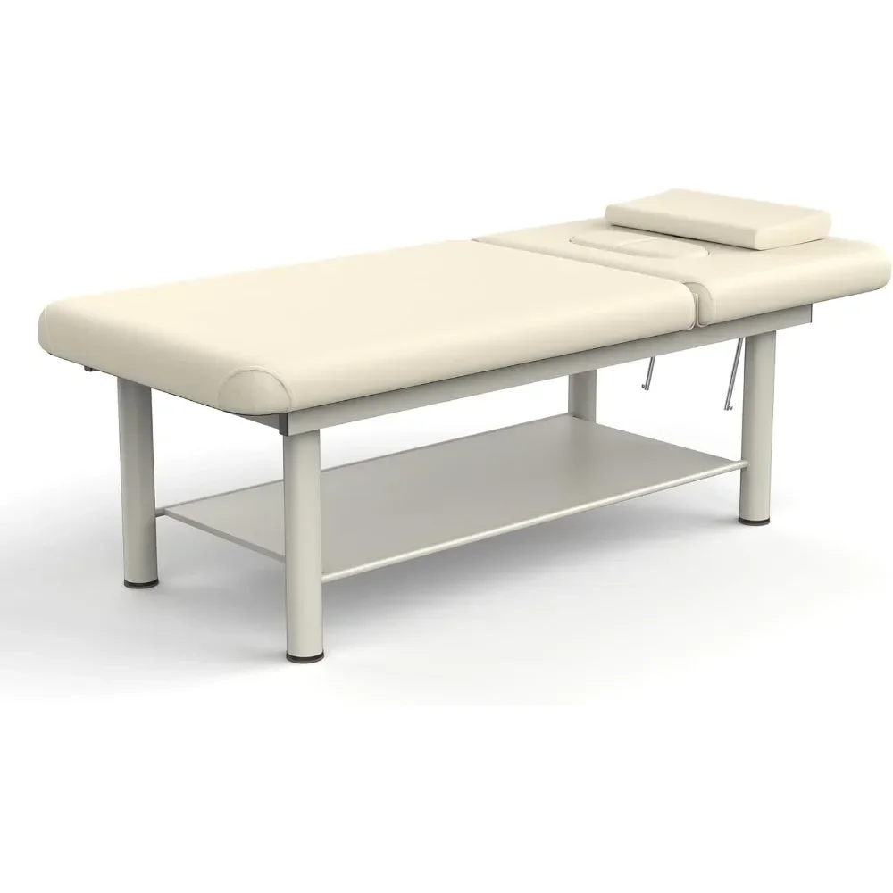 

Massage Bed with Backrest for Treatment Table Physical Therapy Table Metal Frame PU Leather Stationary Massage Tables