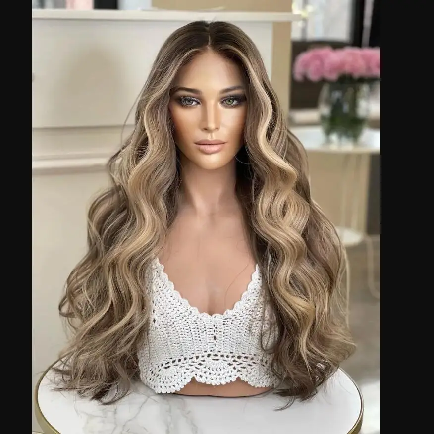 

Long 28" Soft 200 Density Ombre Blonde Body Wave 5x5 Silk Base Jewish Human Hair Wig With Baby Hair HD Lace Hair Preplucked Wig