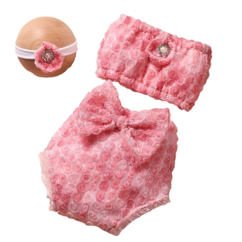 

3pcs Fashionable Baby Headwrap & Diaper Cover Set A Must-Have for Photoshoots 0