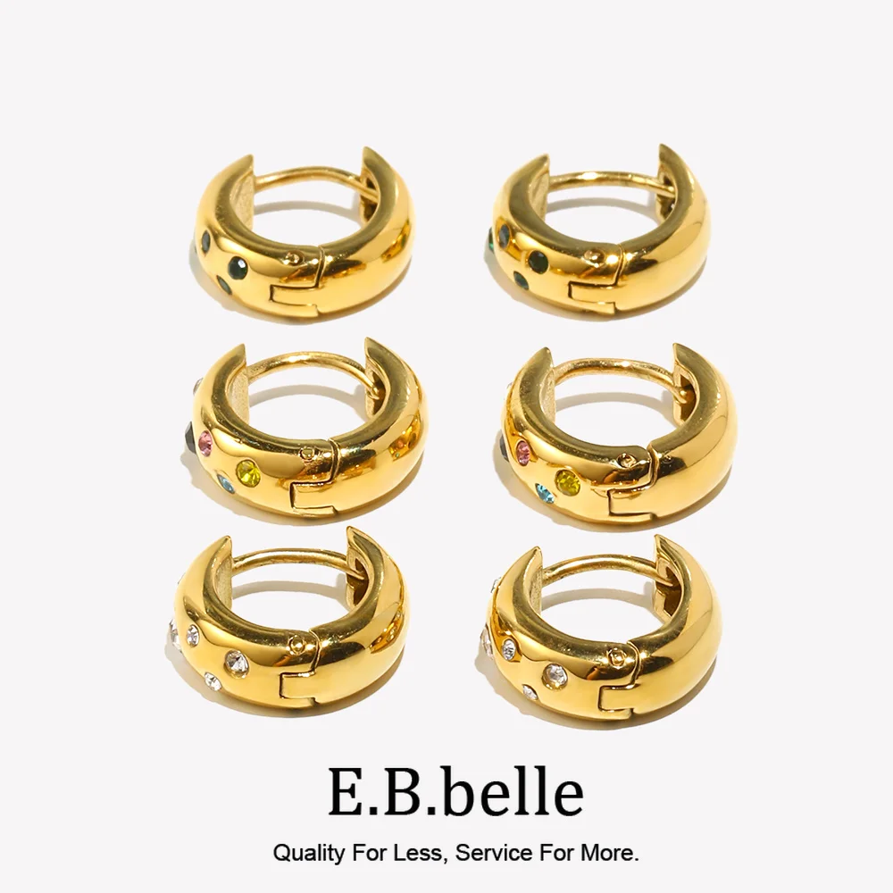 E.B.belle Colorful Bubble Zircon Stone Filled Small Chunky Gold Plated Earrings For Ladies Fashion Stainless Steel Jewelry Charm
