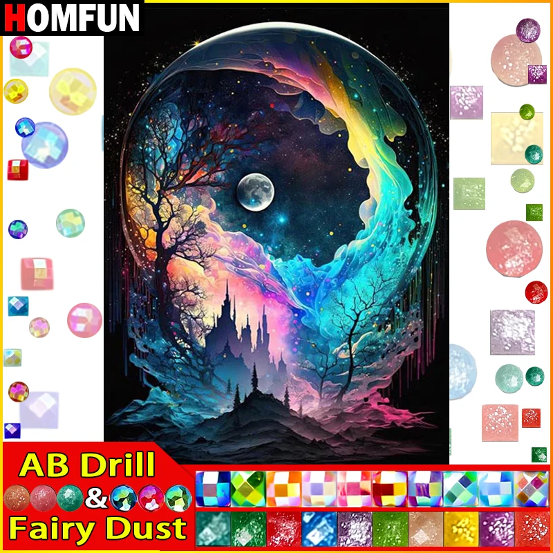 

HOMFUN сказочная пыль AB полная дрель алмазная живопись "Пейзаж лунное дерево" DIY картина горный хрусталь 5D Алмазная вышивка Декор