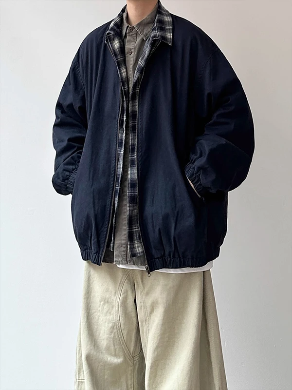 Retro Japanese Sle Loose Casual Plaid Patchwork Jaet Men's Faionable Workwear Coat Breathable Polyester Long Sve