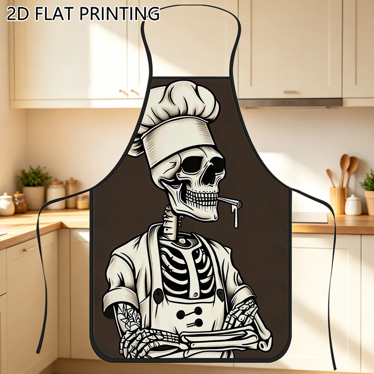 1pc Skeleton Chef Tattoo Art Pattern Apron For Cook Restaurant Kitchen Cooking