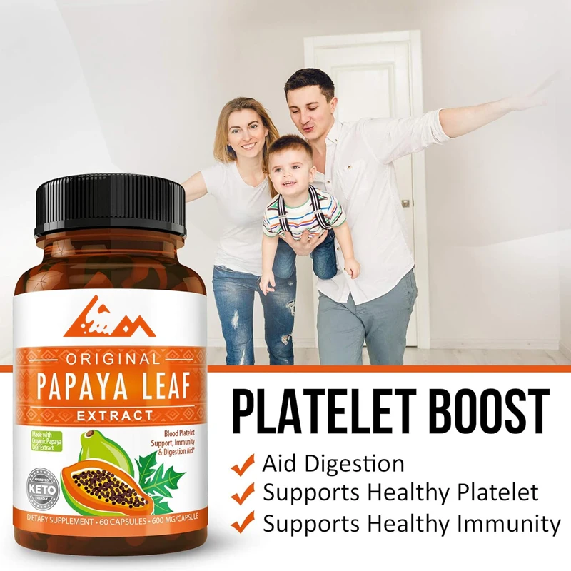 Papaya leaf extract digestive enzymes - blood plate, bone marrow and robust support, immune gut and super digestive health