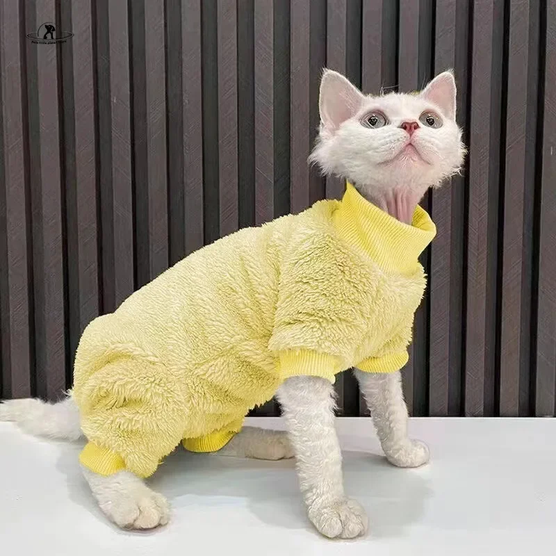 Sphinx Jumpsuit Autumn and Winter Thickened Plush Clothes Small and Medium-sized Cat Sweater Hairless Cat Warm Protect Abdomen