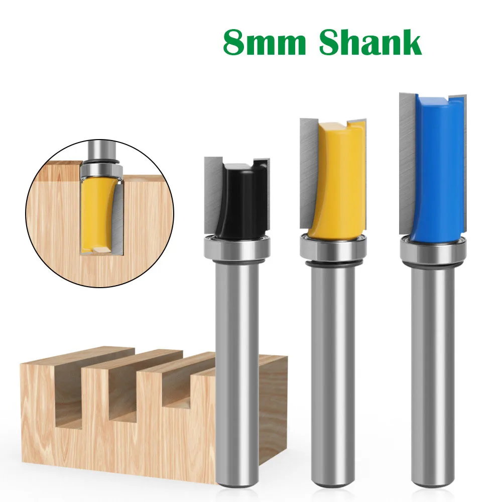 1PC 8MM Shank Milling Cutter Wood Carving Flush Trim Router Bit Pattern Bit Top Bottom Bearing 1/2