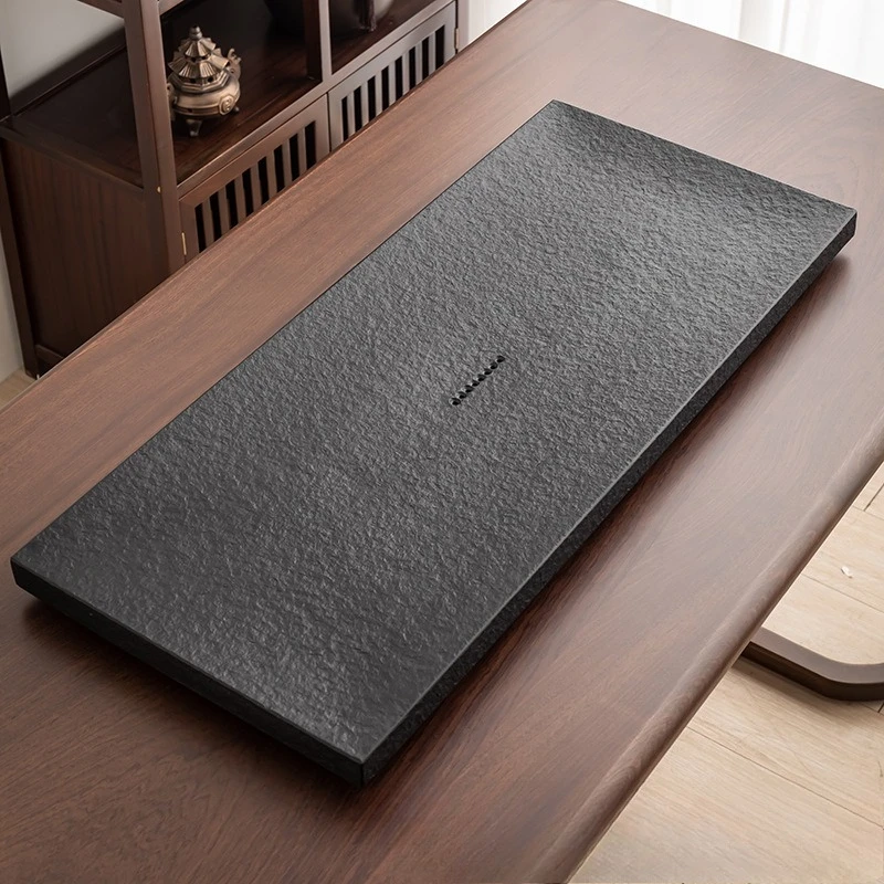 Natural Black Stone Tea Tray, Chinese Kung Fu Tea Set for Living Room Desktop, Traditional Home Tea Table Decor - view 4