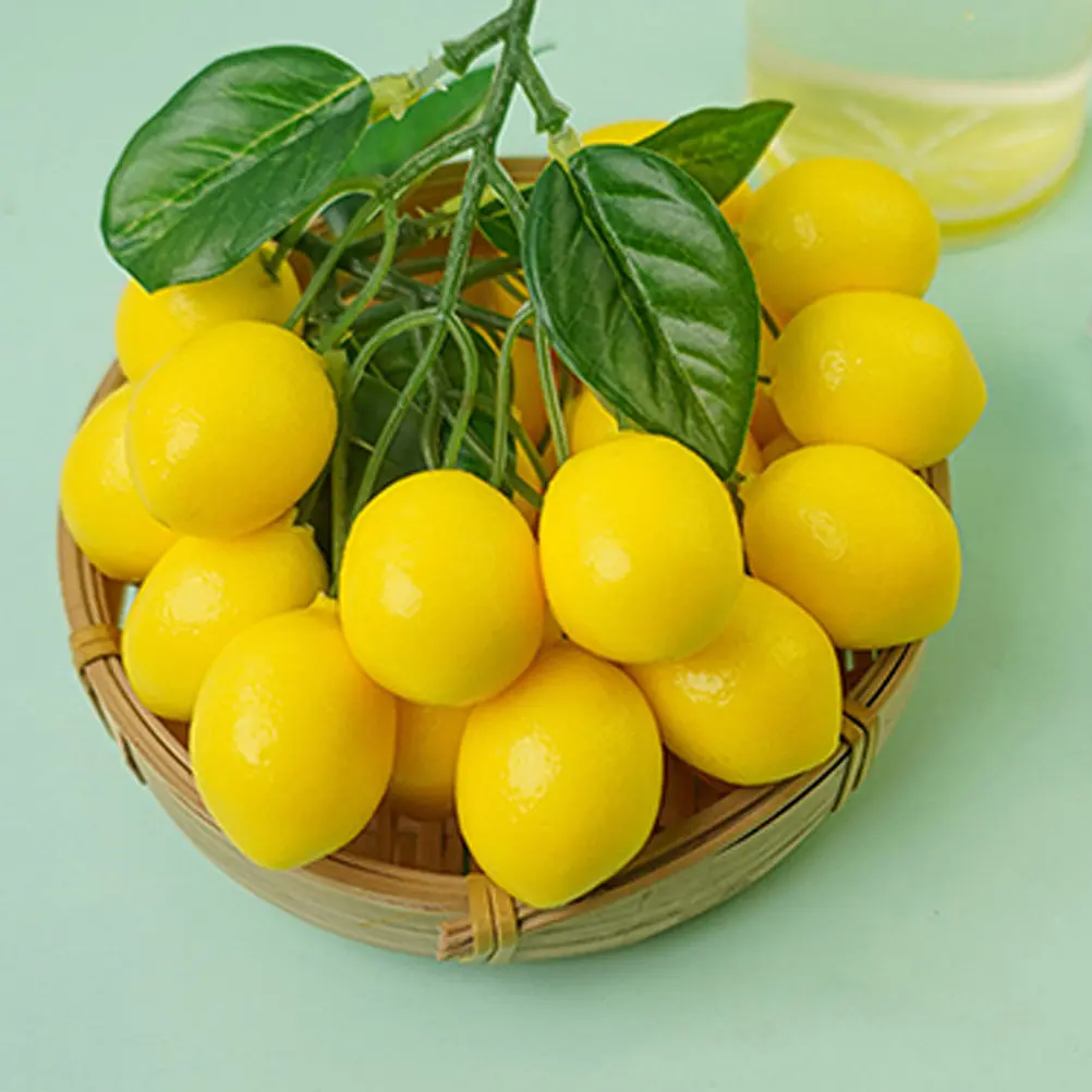 3Pcs Simulation Lemon String 9 Head Artificial Fruit Bright Kitchen Party Decoration Faux Lemons Ornament