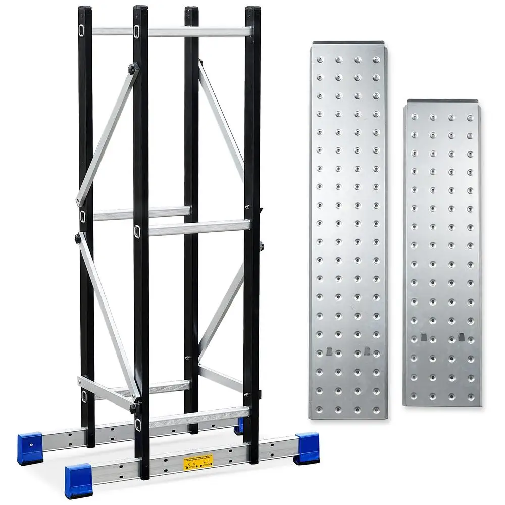 Multi-Purpose 19.6Ft Folding Ladder Support Rack with Steel Trays Scaffolding Platform 7-in-1 Kit Aluminum Material SGS EN131