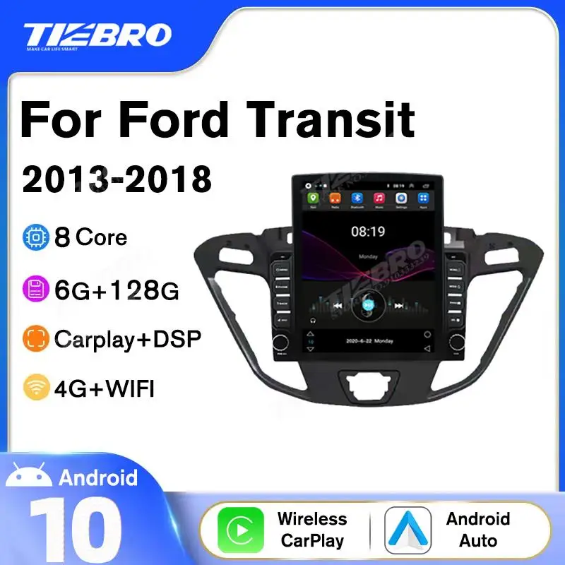 Android 10.0 Car Radio For Ford Transit Custom 2013-2018 Stereo Receiver GPS Navigation Autoradio Tesla Style Multimedia Player