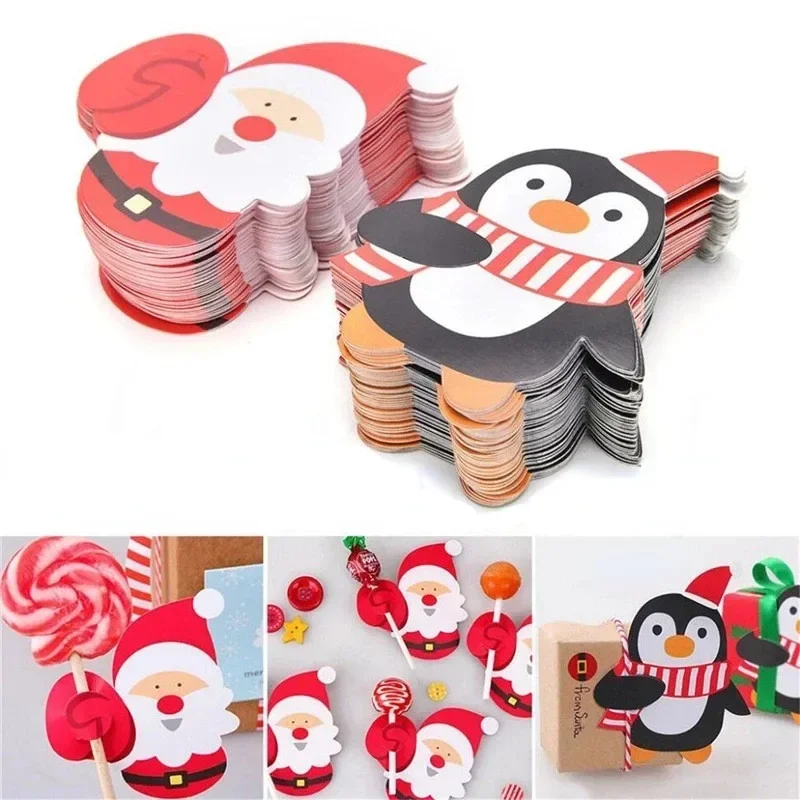 25pcs/lot Plastic Lollipop Stick Safe Paper Candy Chocolate Christmas Decoration DIY Xmas Decor Gift Penguins Cake Pops