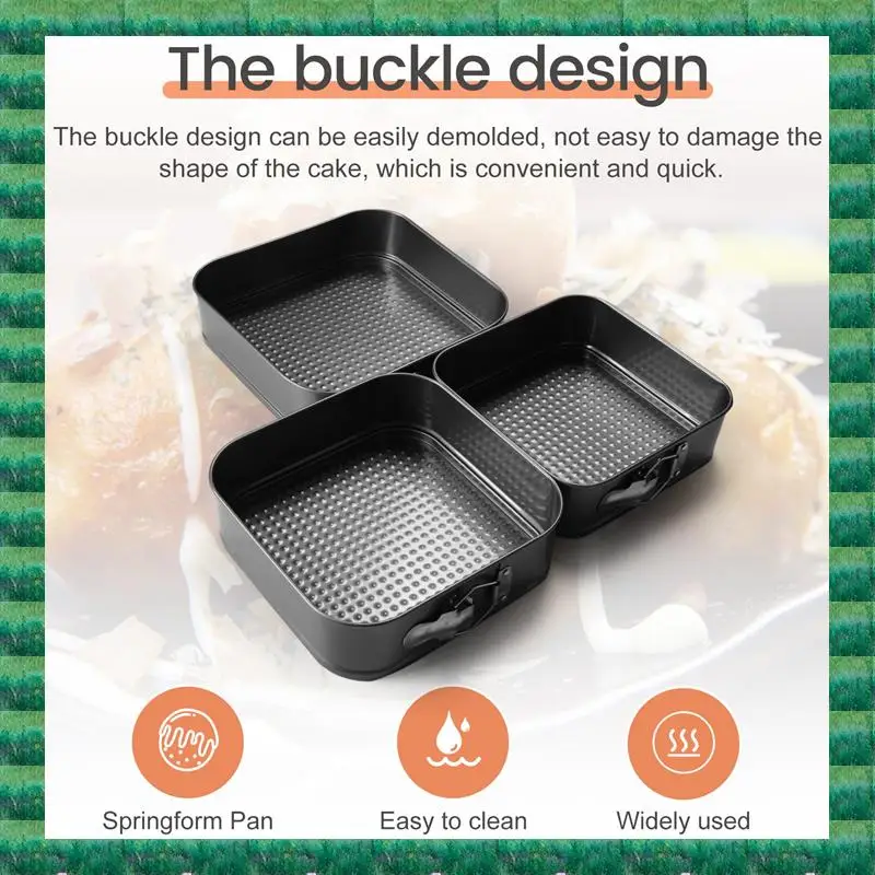 

B76A Square Springform Dessert Pan Nonstick Leakproof Cake Pan Bakeware Cheesecake Pan, Baking Cheesecake Pans Set 3 Pcs/Set