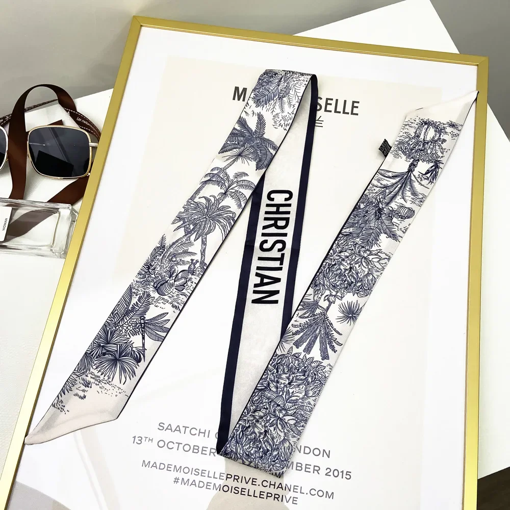 Spring Luxry Design Women Silk Ribbon Scarf Handbag Handle Wrap Bag Ribbon Scarf Women Girls Head Hair Wrist Ribbon Scarf