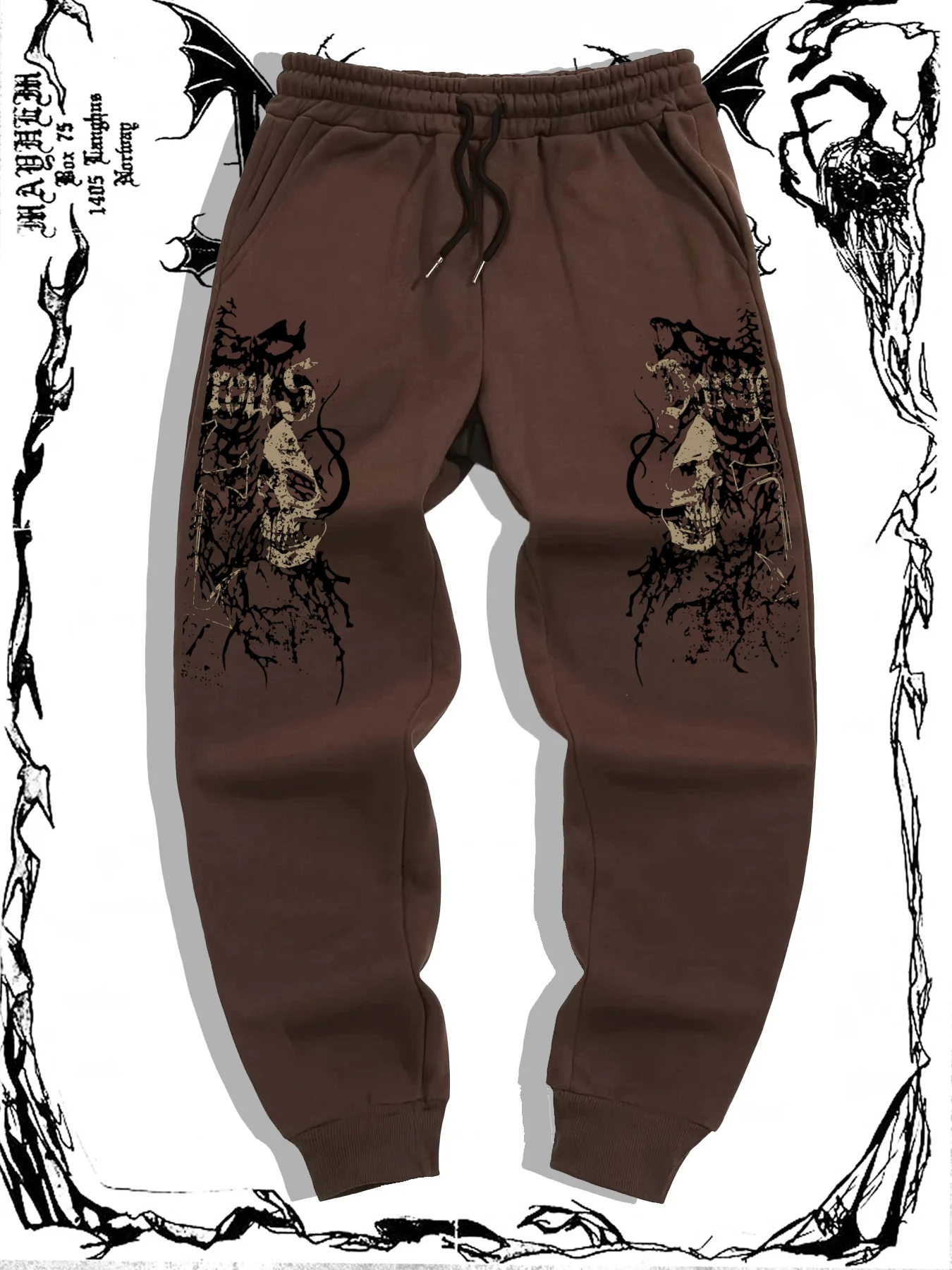 Men Gothic Skull Demon Double‑Sides Graphic Jogger Pants Elastic Waist Drawstring Sweatpants Loose Dark Punk Streetwear Trousers