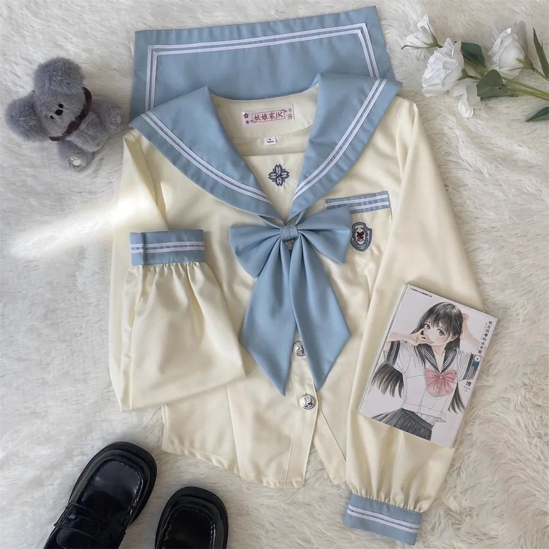 日本韓国学校制服ガール JK 制服セーラースーツブルーセーラー服ブラウス夏プリーツスカートアニメ COS 衣装女性