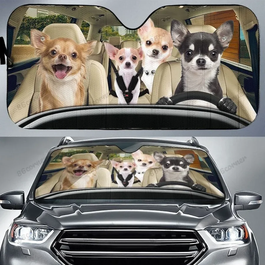 Chihuahua Car Sun Shade, Chihuahua Windshield, Dogs Family Sunshade, Dogs Car Accessories, Car Decoration, Chihuahua Lovers Gift