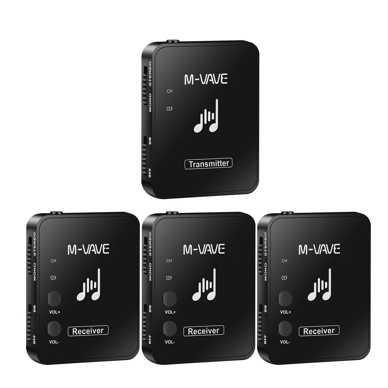 M-VAVE Wireless Earphone Monitor Transmission System, Rechargeable Transmitter and Receiver, Guitar Amplifier, 2.4GHz, 4Pcs