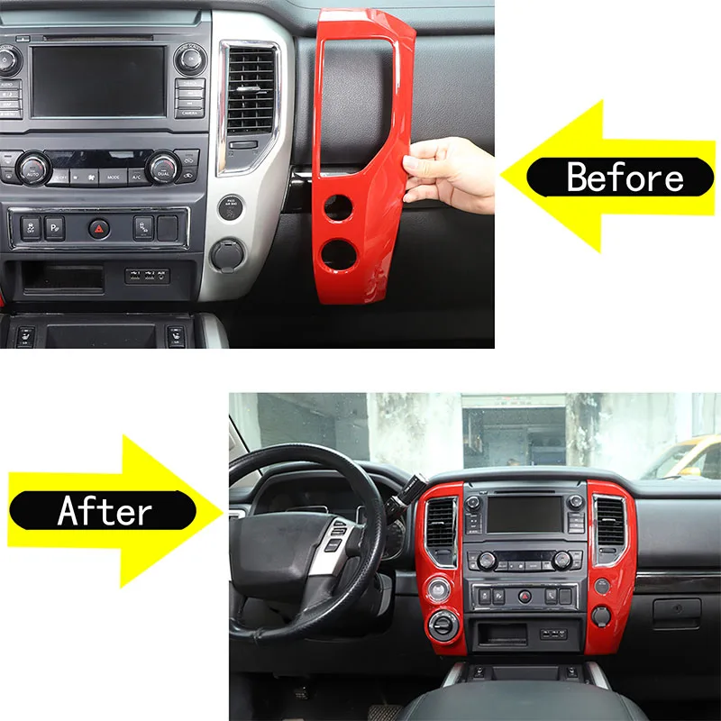 For Nissan Titan 2016-2019 ABS red car styling car center control air outlet frame cover sticker car interior accessories 2pcs