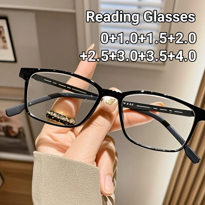 

Women's Fashion Large Frame Presbyopia Reading Glasses Transparent Lenses Anti-blue Light Ultra-light with Flat Glasses