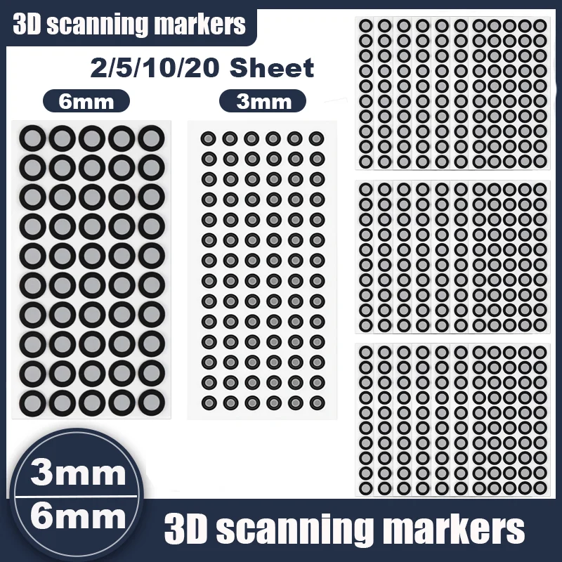3/6mm 3D Scanning Marker 3D Tracking Dot Reference Point Markers Diffuse Reflection Markers  for 3D Scanner （2/5/10/20Sheet）