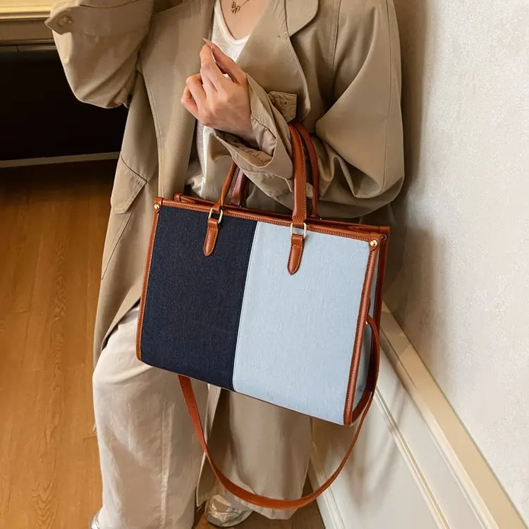 

2548 New Fashion Color Matching Simple Casual Shoulder Bag Commuter Retro High Niche Design Trendy Messenger Bag