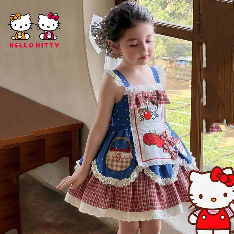 

Hello Kitty Dress Girl Lolita Princess Dress Bow Decoration Dresse Embroidery Puffy Skirt Party Dress Ball Gown Festival Gift