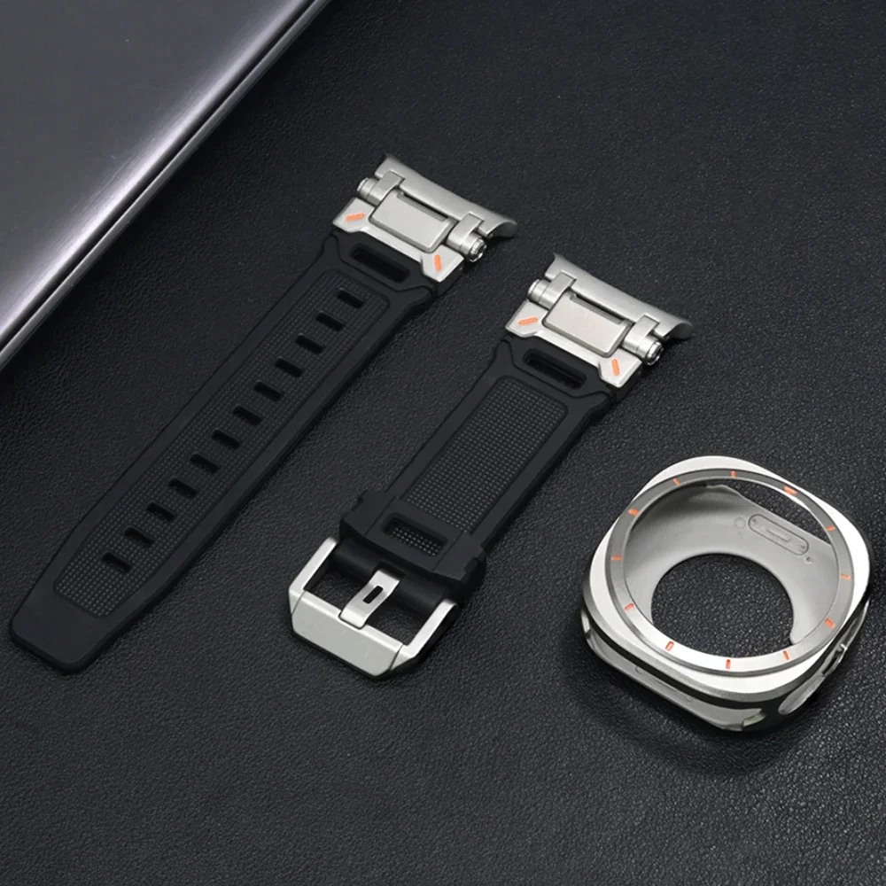 Sports Rubber Band+case for Samsung Galaxy Watch Ultra 47mm NO Gaps Silicone Strap Coverage Bumper Accessories for Galaxy Ultra