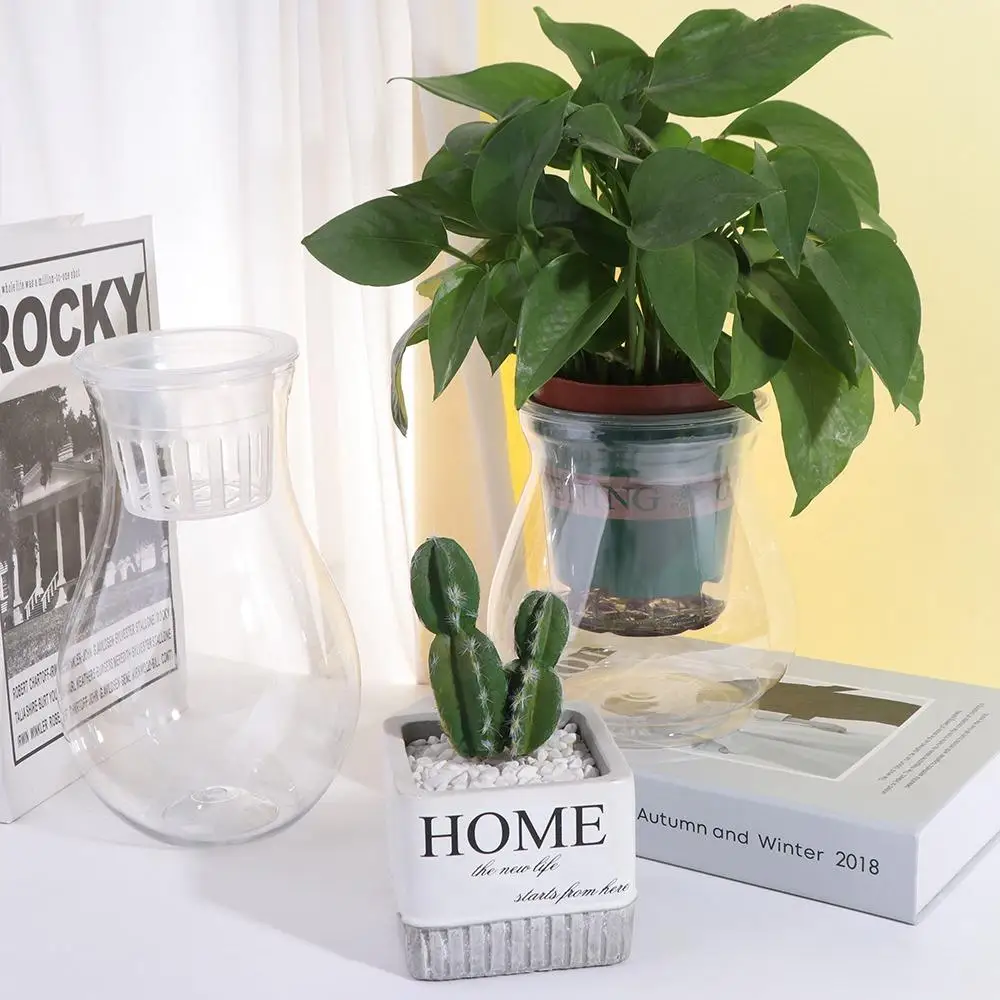Fashion Self Watering Hydroponic Flower Pot Plastic Transparent Aquatic Plant Container Simple Floor-standing Desktop
