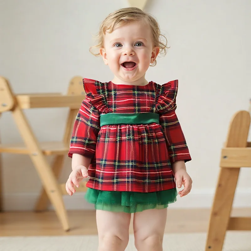 

Kids Girl Dress Winter Children Clothing Christmas Baby Girls Baby Clothes Red Plaid New Year Girls Tulle Dresses