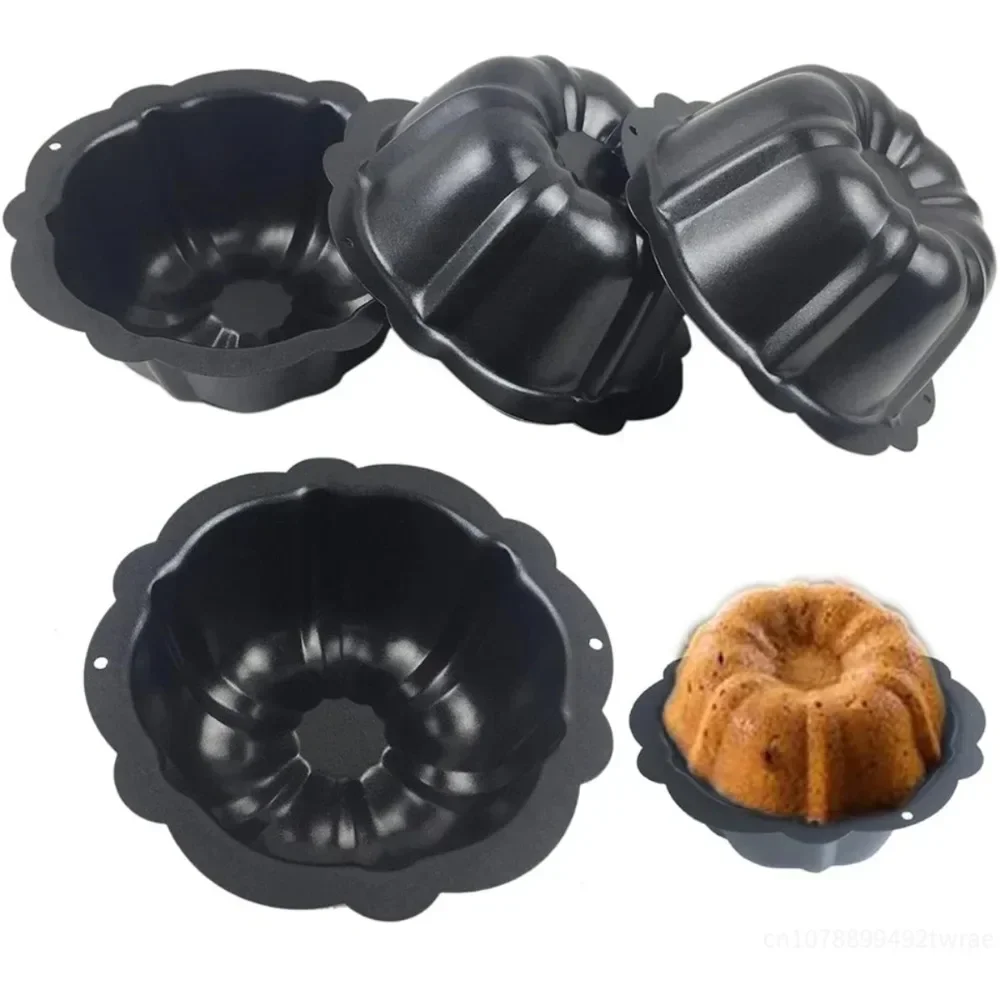 4pcs/Set Deluxe Mini Cake Pan 4-Inch Non-Stick Flower-Shaped DIY Muffin Brownies Pudding Mould Easy Release Durable Baking Tools