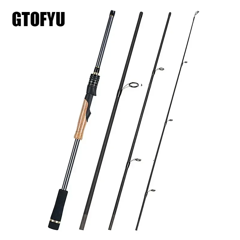 

1.98m 2.1m Lure Rod Travel Fishing Rod 4 Section 100% Hight Carbon 4-25g Power Spinning Casting Rod Ultra-Short Portable