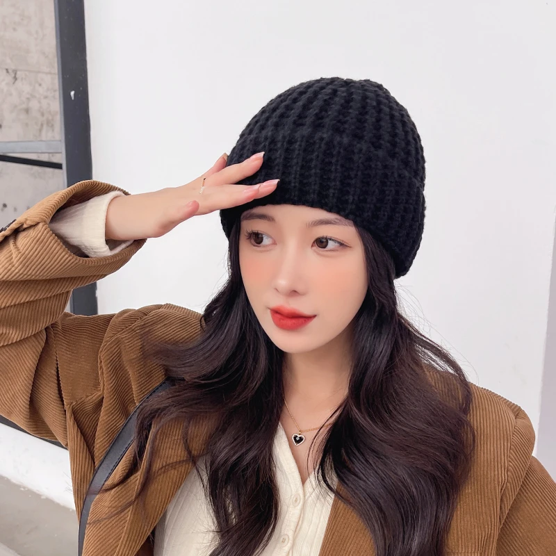 New Women\'s Autumn Winter Korean Warm Knitted Pullover Cap Outdoor Beanie Hats Cute Solid Color Cap Beanie шапка женская