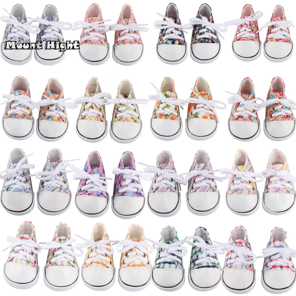 16 Styles 7cm Canvas Doll Shoes Clothes Doll House Accessories Sneakers For 43cm Doll And 18Inch American Doll Children Toy Gift