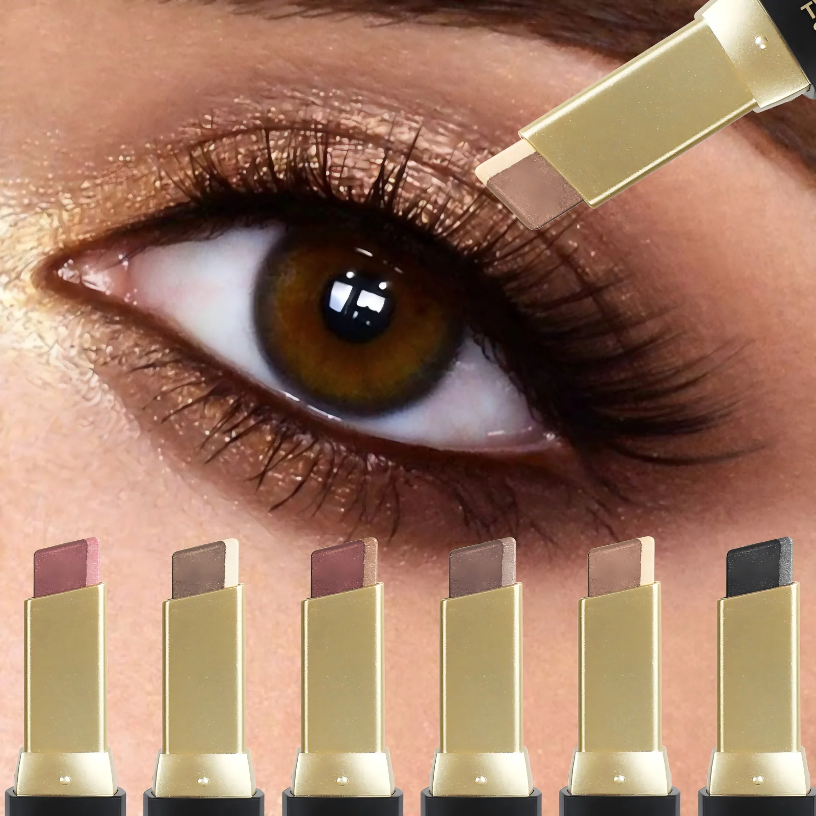 Glitzernder Lidschattenstift, Push-and-Pull-Design; Helles und dunkles zweifarbiges Lidschatten-Design; Einfach zu färben; Schminkszeit sparen;