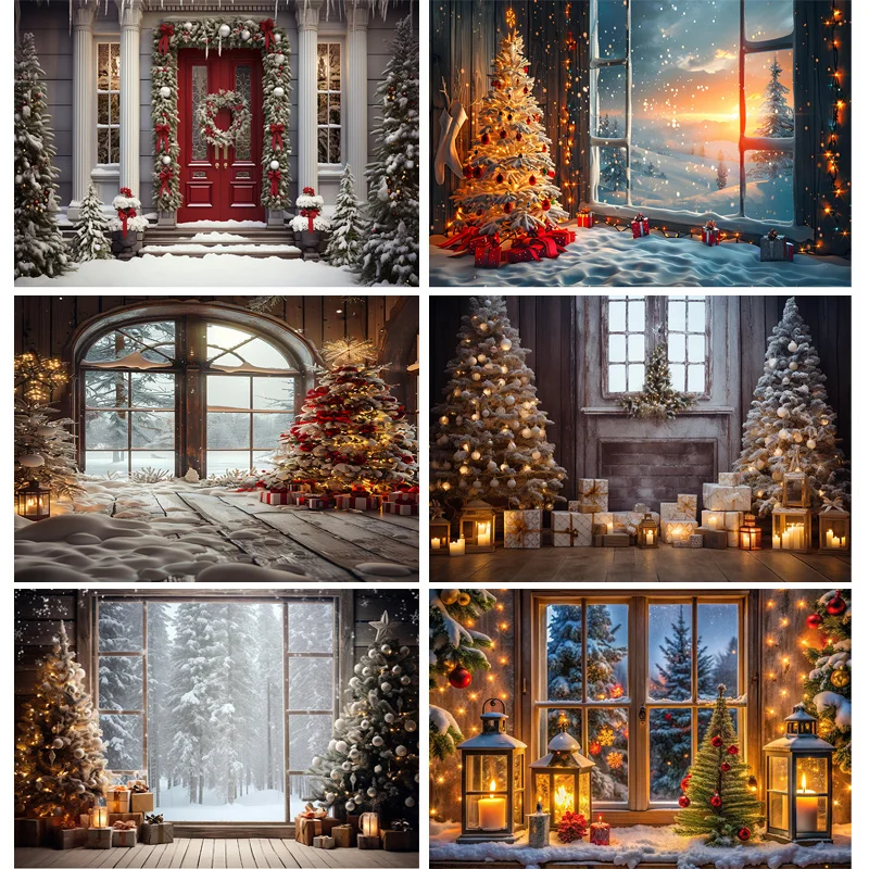 Christmas Tree With Wooden Floor Photography Backdrops Pinecones Snow Fireplace New Year Winter Holiday Party Background DT-30