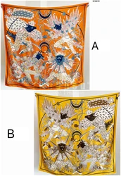Bufanda de lujo con estampado doble naranja, chal de lana 140, Poncho, bordes enrollados a mano, Pashmina, accesorios de invierno
