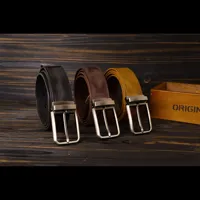 Distressed Leather Belt for Men with Automatic Buckle and Hand-Dyed Color 3.5cm Width