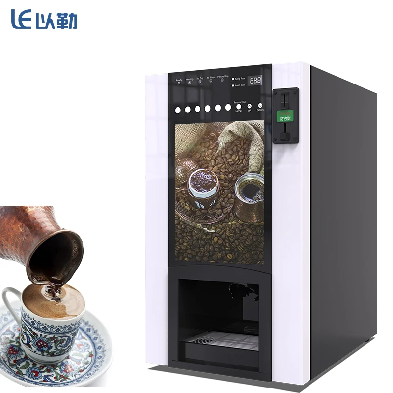 

LE302B Coin Operated Coffee Machine With Turkish Flavor up to 6 Type of Drinks With Bottle or Tap Water