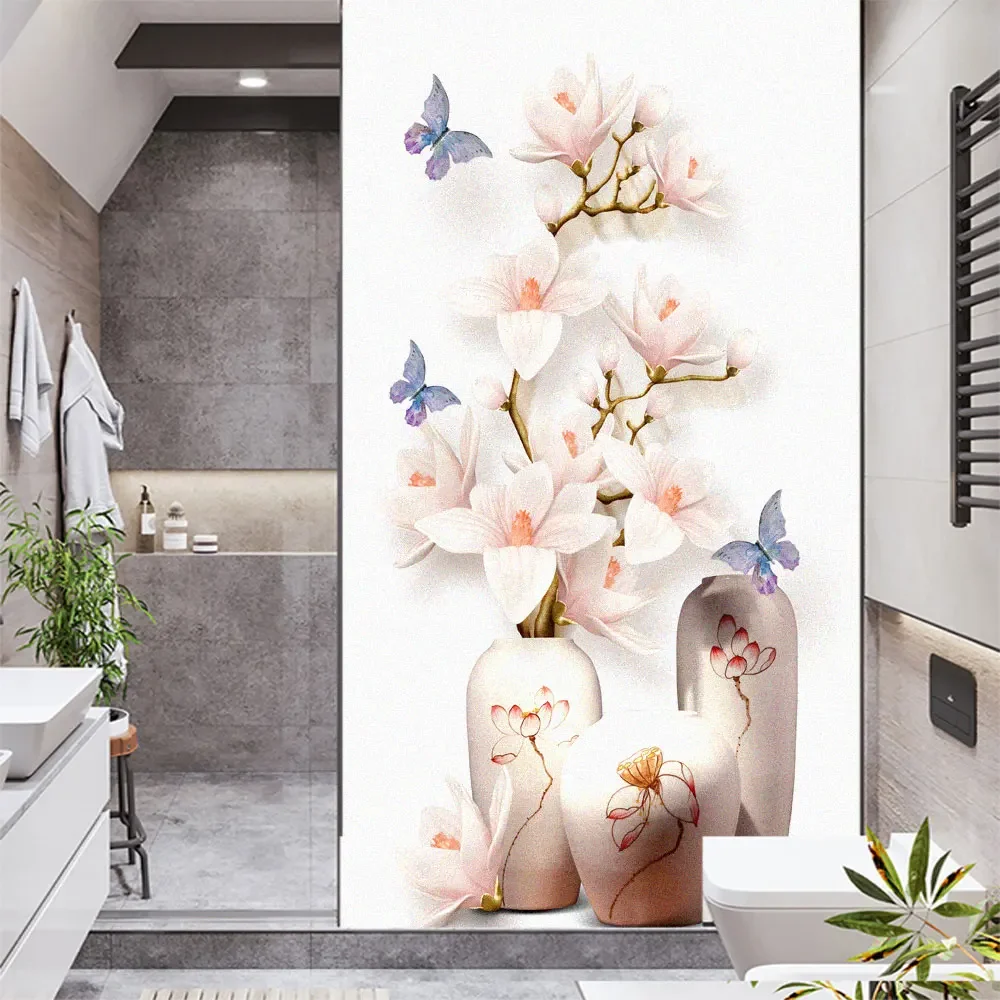 No Glue Window Film Privacy Flowers Non Adhesive Glass Sticker Sun Protection Heat Control  Window Coverings for Homedecor