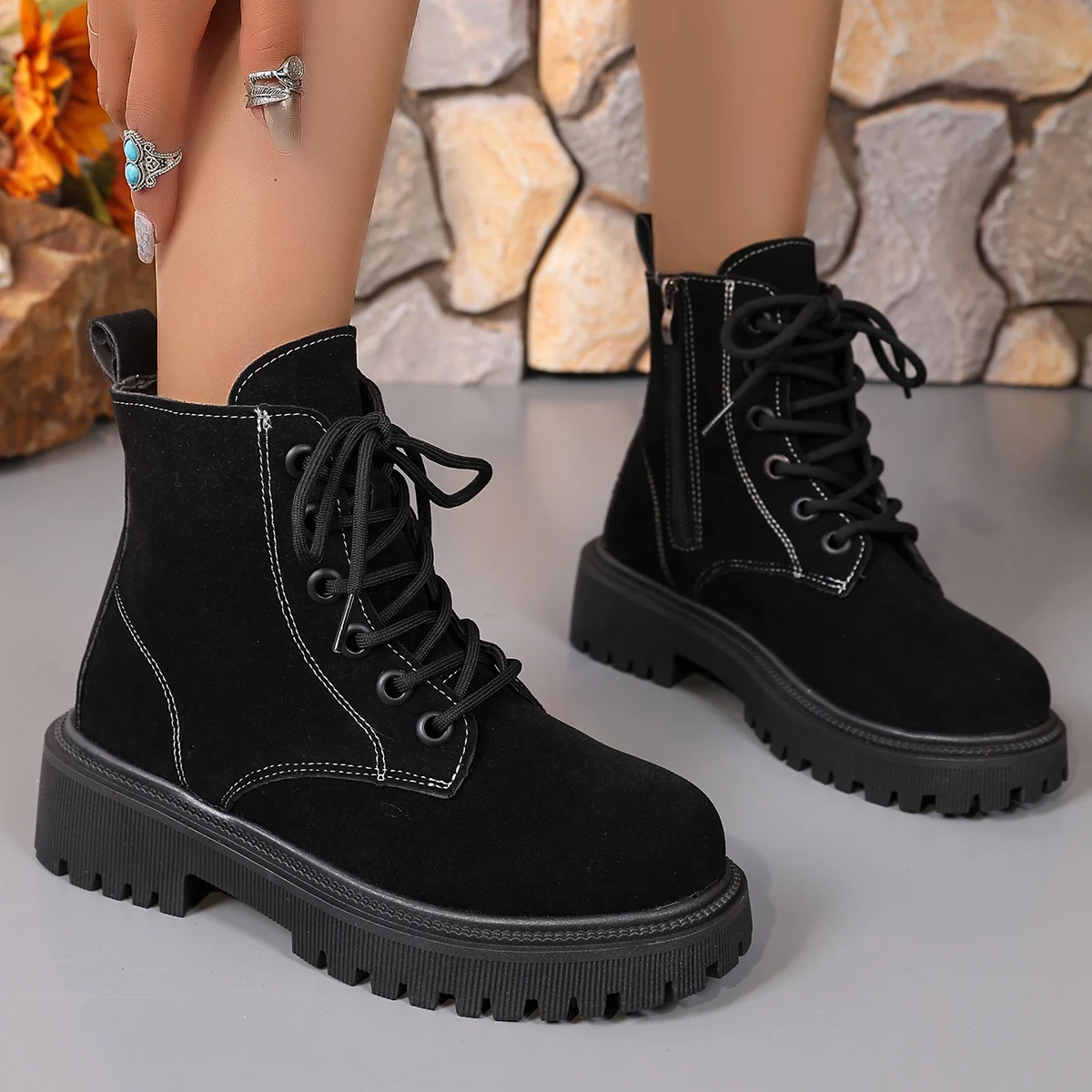 Women Boots Autumn Winter New Fashion New Casual Shoes for Women Comfortable Solid Color Cross Belt Round Toe Short Boots Women