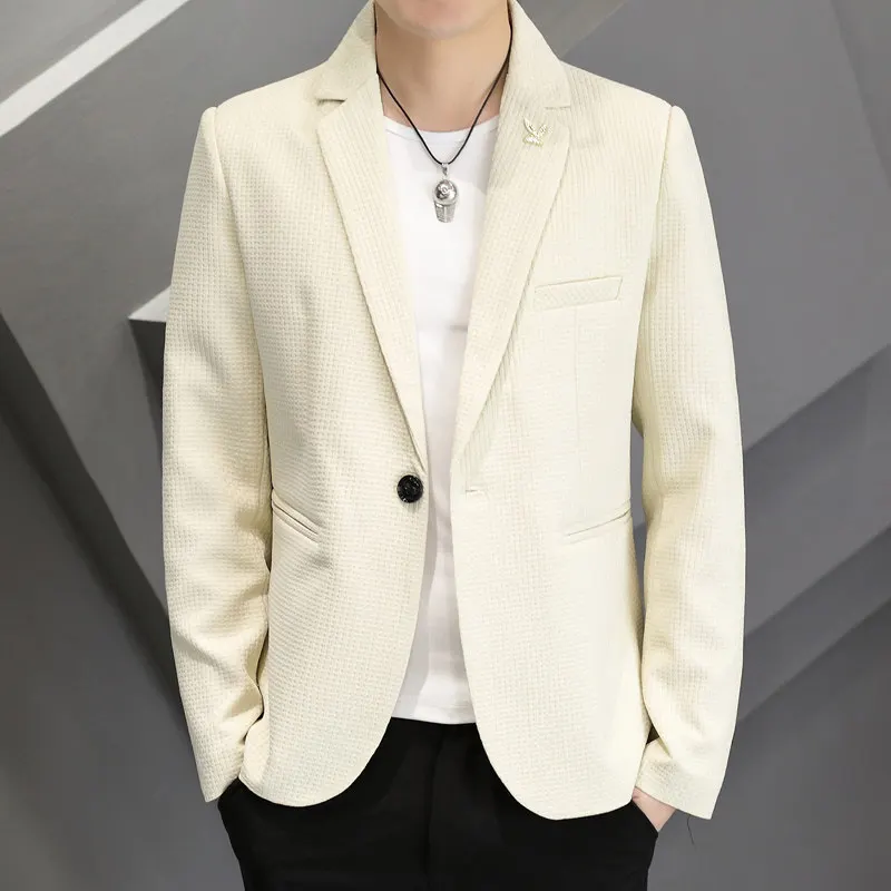 

Осенний мужской повседневный костюм Faion Busin однотонного цвета, однобортный деловой костюм-стойка с длинным светом из полиэстера