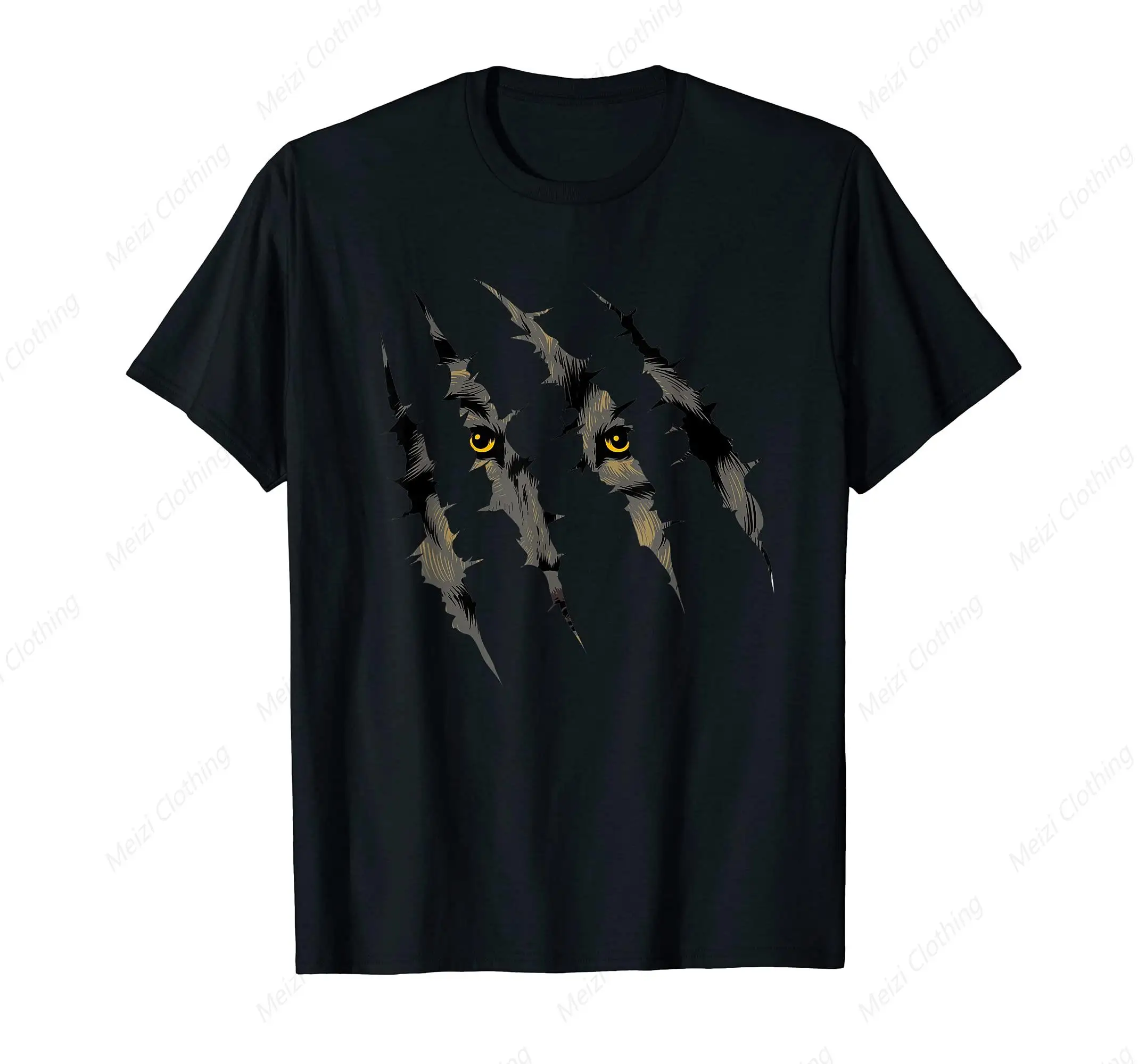 

Cool street printed animal yellow eyes wolf claws men's T-shirt unisex fashion gift men's cotton clothes