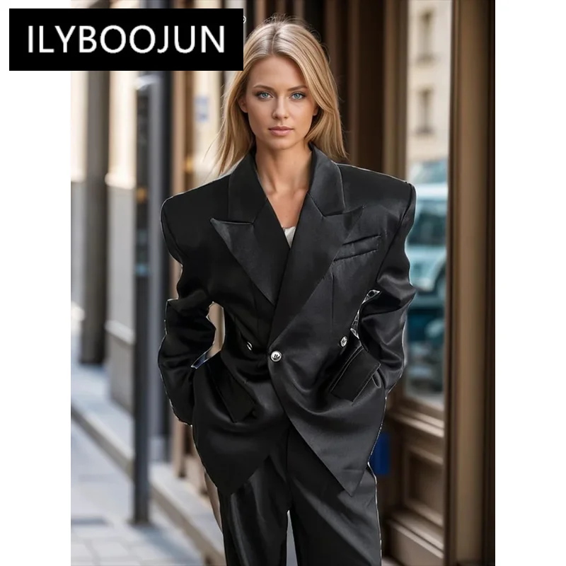 

ILYBOOJUN Solid Spliced Button Minimalist Elegant Blazer For Women Notched Collar Long Sleeve Temperament Coat Female Clothes