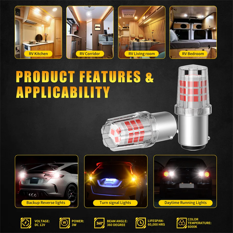 AILEO 2pcs Red Lights 1157 P21/5W LED BAY15D Stop Brake Canbus LED For VW Passat B5 B6 Golf Reverse Backup Daytime Running DRL